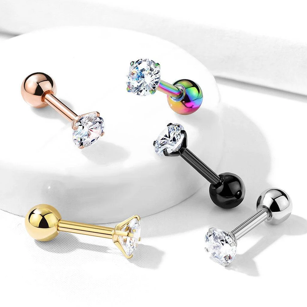 Rose Gold Plated Surgical Steel Ball Back Prong White CZ Cartilage Ring Stud