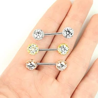 Rose Gold Plated Surgical Steel CZ Centre Pave Nipple Ring Barbell
