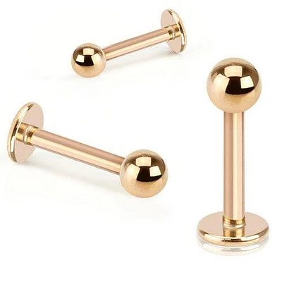 Rose Gold Plated Surgical Steel Flat Back Ball Monroe Labret Tragus Ring