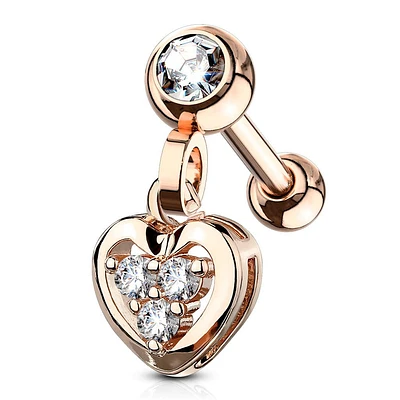 Rose Gold Plated Surgical Steel Heart CZ Dangle Cartilage Ring
