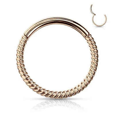 Rose Gold Plated Surgical Steel Multi Use Braided Twisted Hinged Hoop Ring Clicker