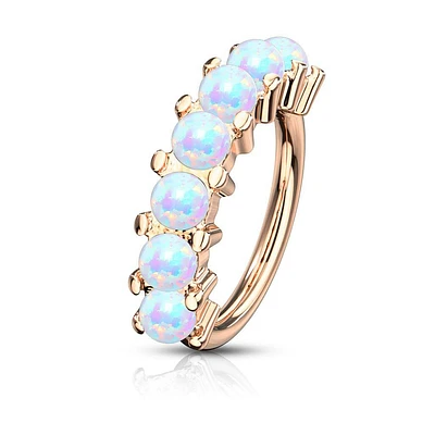 Rose Gold Plated Surgical Steel Multi Use Easy Bend White Opal Hoop