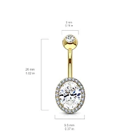 Rose Gold Plated Surgical Steel Oval Pave White CZ Belly Ring