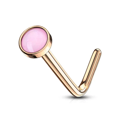 Rose Gold Plated Surgical Steel Pink Stone L Shape Bent Nose Pin Ring