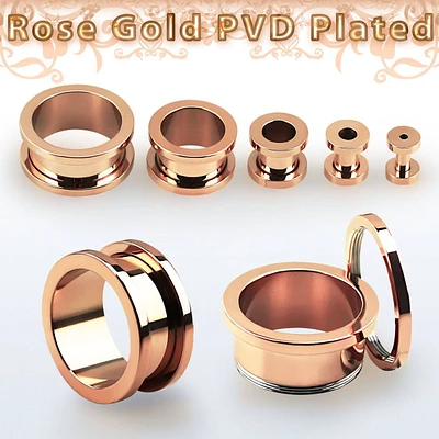 Rose Gold Plated Surgical Steel Screw Back Ear Tunnels
