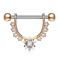 Rose Gold Plated Surgical Steel Star Dangle White CZ Nipple Ring Barbell