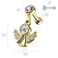 Rose Gold Plated Surgical Steel White CZ Dangling Angel Cartilage Ring