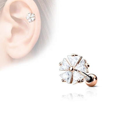 Rose Gold Plated Surgical Steel White CZ Flower Helix Barbell