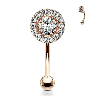 Rose Gold Plated Surgical Steel White CZ Gem Cluster Curved Barbell