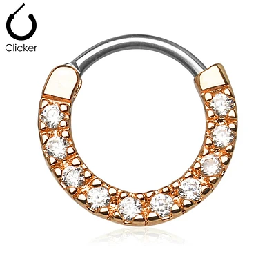 Rose Gold Plated Surgical Steel White CZ Gem Septum Ring Clicker Hoop