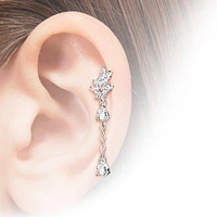 Rose Gold Plated Surgical Steel White CZ Leaf Dangling Teardrop Cartilage Ring