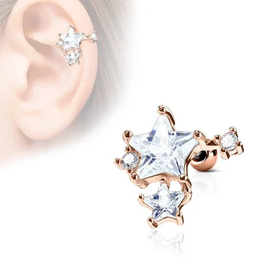 Rose Gold Plated Surgical Steel White CZ Star Cluster Helix Barbell