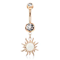 Rose Gold Plated Surgical Steel White Glitter Opal Tribal Sun Belly Button Ring