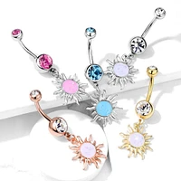 Rose Gold Plated Surgical Steel White Glitter Opal Tribal Sun Belly Button Ring