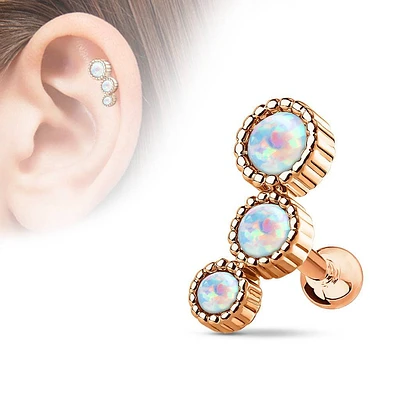 Rose Gold Plated Surgical Steel White Opal 3 Gem Cartilage Ring