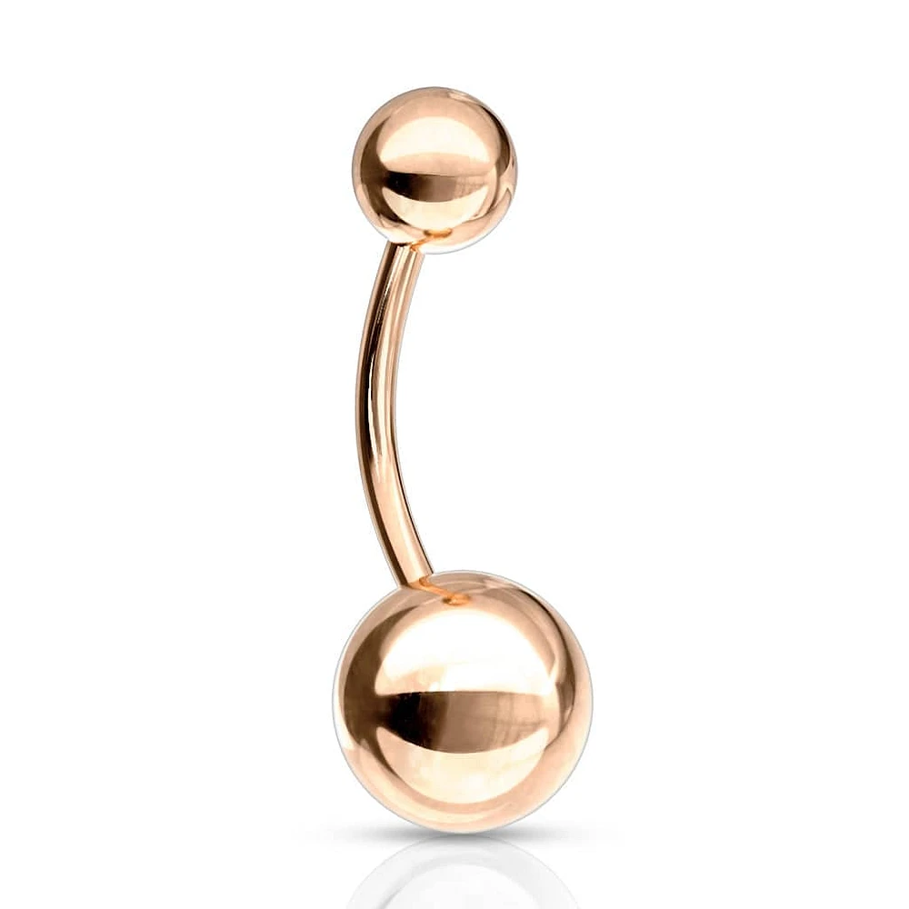 Rose Gold PVD 316L Surgical Steel Double Ball Basic Belly Ring