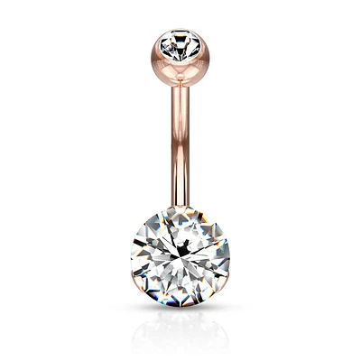 Rose Gold PVD Surgical Steel Classic White 8mm CZ Gem Belly Ring