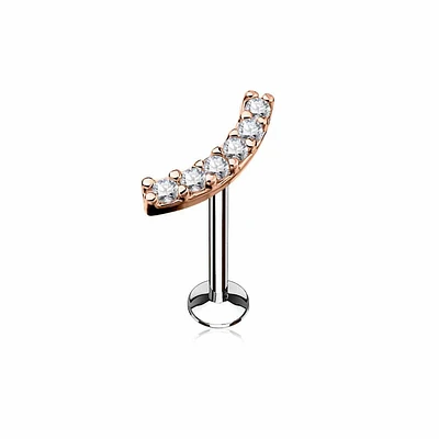 Rose Gold PVD Surgical Steel Curve CZ Line Internally Threaded Labret
