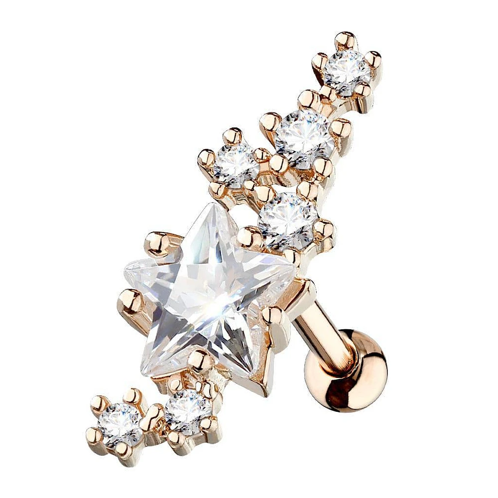 Rose Gold Surgical Steel Star CZ Crystal Helix Barbell