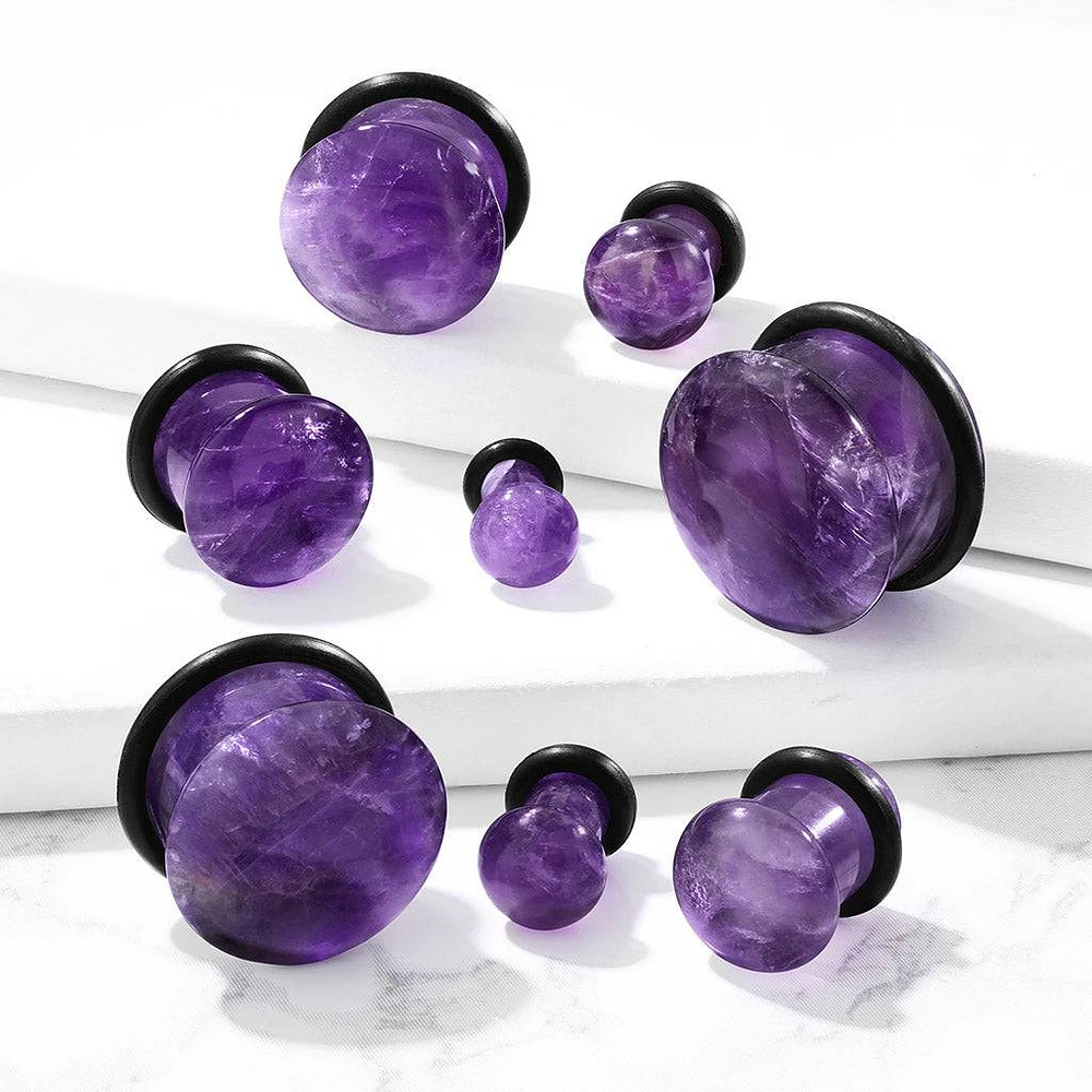 Single Flared Amethyst Semi Precious Dome Organic Stone Ear Spacers Gauges Plugs