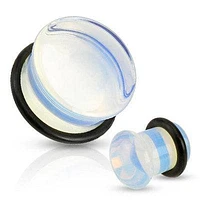 Single Flared Blue Opaque Opalite Semi Precious Dome Organic Stone Ear Spacers Gauges Plugs