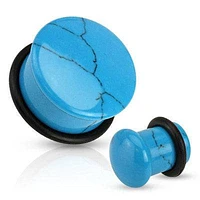Single Flared Blue Turquoise Semi Precious Dome Organic Stone Ear Spacers Gauges Plugs