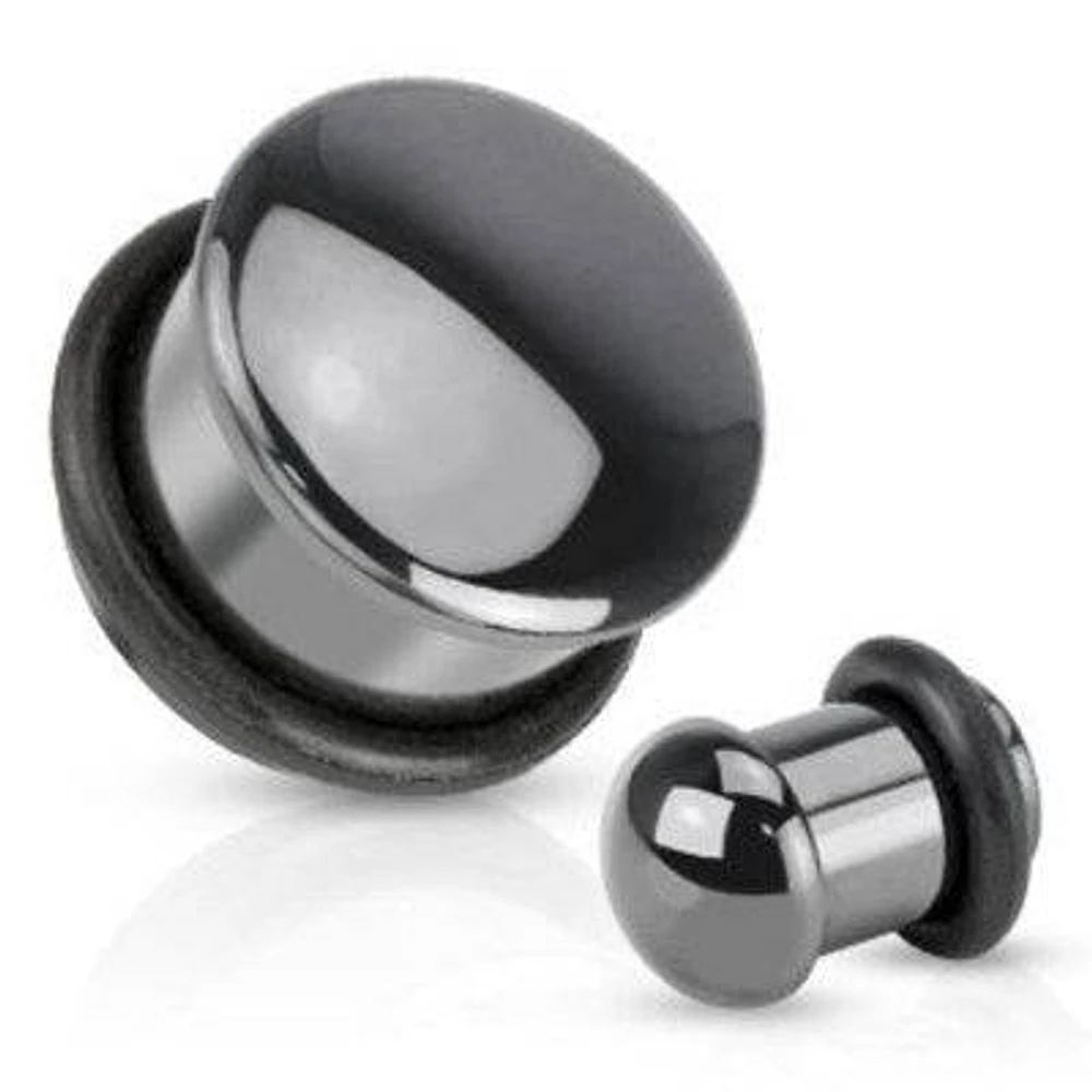 Single Flared Hematite Semi Precious Dome Organic Stone Ear Spacers Gauges Plugs