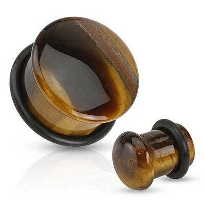 Single Flared Yellow Tiger's Eye Semi Precious Dome Organic Stone Ear Spacers Gauges Plugs