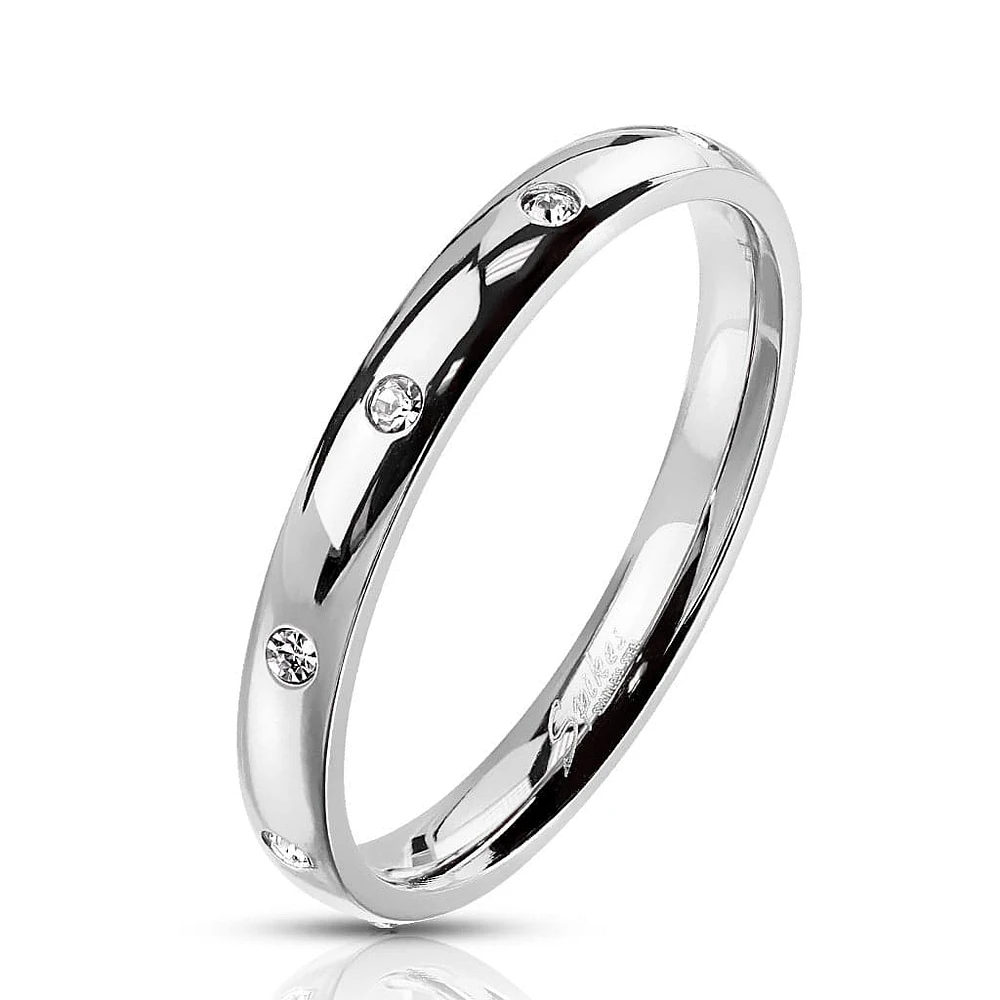 Stainless Steel Flush White CZ Dome Ring