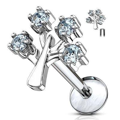 Surgical Steel Aqua CZ Tree Of Life Internally Threaded Labret