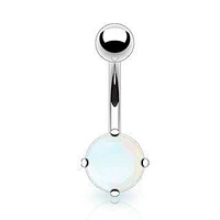 Surgical Steel Argenon Flourite Stone Prong Set Belly Button Ring