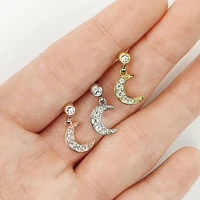 Surgical Steel Ball Back Crescent Moon White CZ Dangle Cartilage Ring