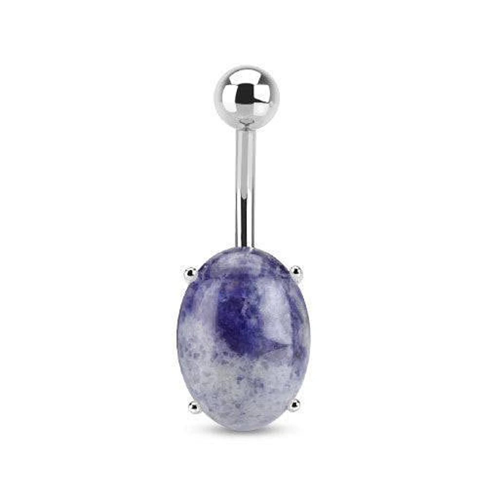 Surgical Steel Belly Button Navel Ring Bar with Sodalite Semi Precious Oval Stone