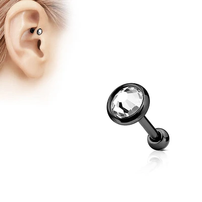 Surgical Steel Black IP White Gem Disk Ear Cartilage Barbell
