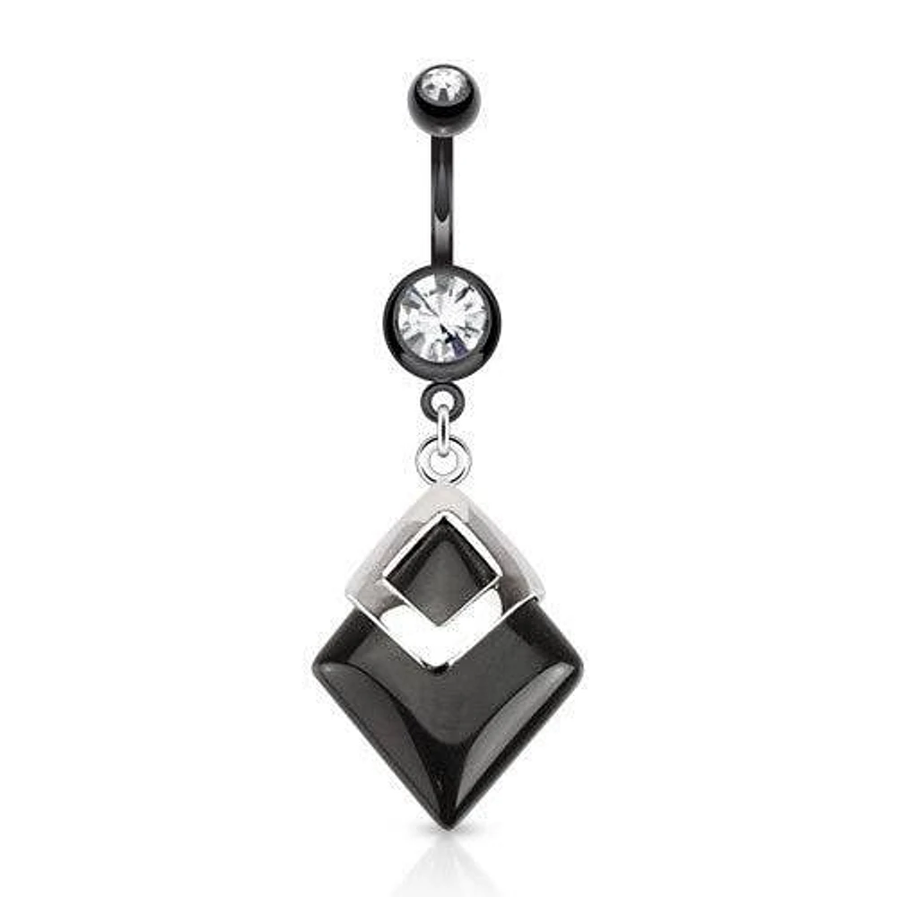 Surgical Steel Black Onyx Agate Semi Precious Organic Stone Belly Button Navel Ring Dangle