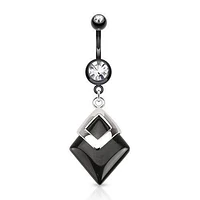 Surgical Steel Black Onyx Agate Semi Precious Organic Stone Belly Button Navel Ring Dangle