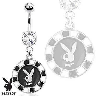 Surgical Steel Black Poker Chip Playboy Bunny Belly Button Dangling Navel Ring