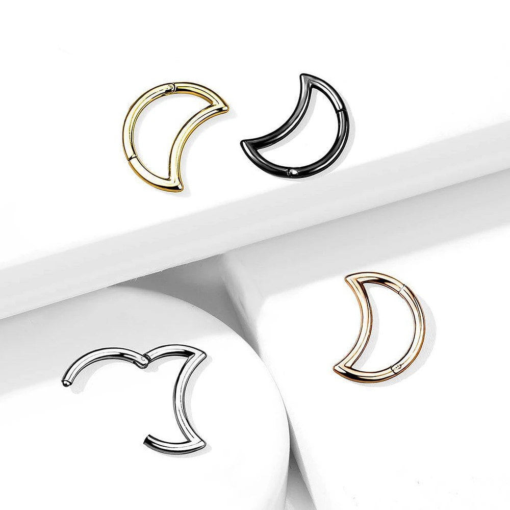 Surgical Steel Black PVD Crescent Moon Hinged Clicker Hoop Daith Cartilage Ring