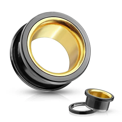 Surgical Steel Black PVD Screw on Tunnels with Gold Interior