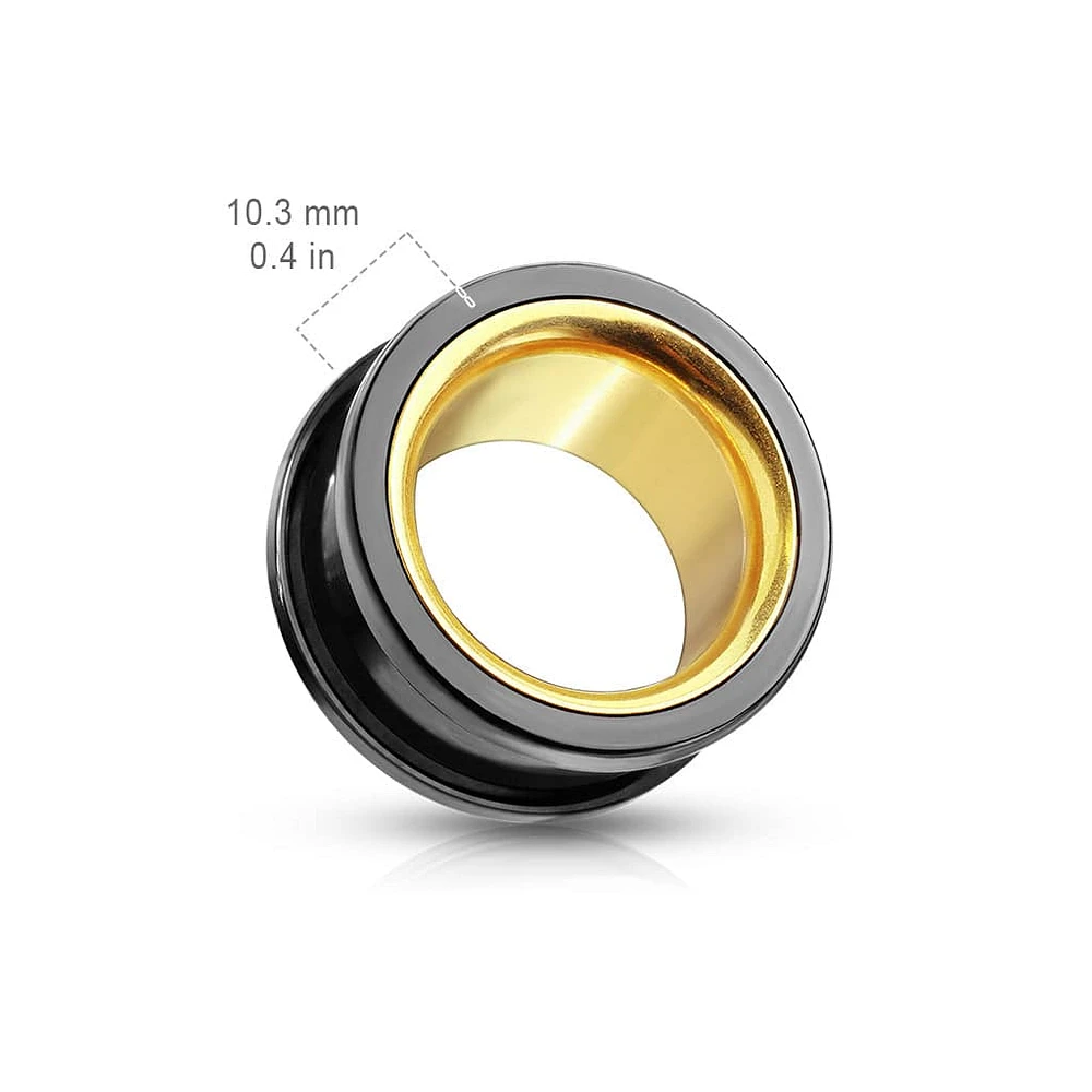 Surgical Steel Black PVD Screw on Tunnels with Gold Interior