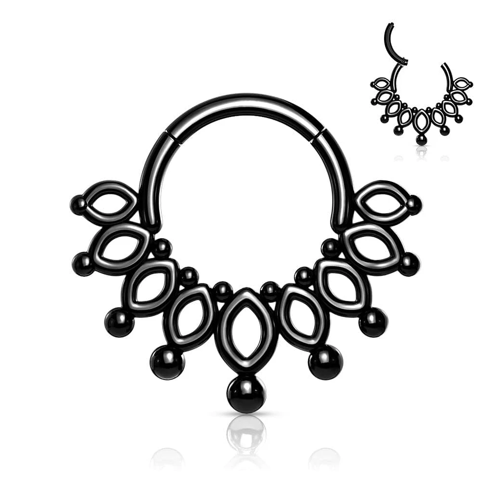 Surgical Steel Black PVD Tribal Hinged Septum Ring Hoop Clicker