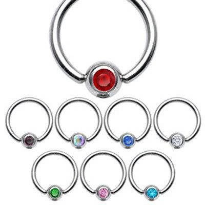 Surgical Steel CBR Captive Bead Ring Hoop with CZ Gem Cartilage