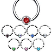 Surgical Steel CBR Captive Bead Ring Hoop with CZ Gem Cartilage