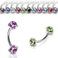 Surgical Steel Curved Barbell with Double Multi Gem Encrusted Ball Ends