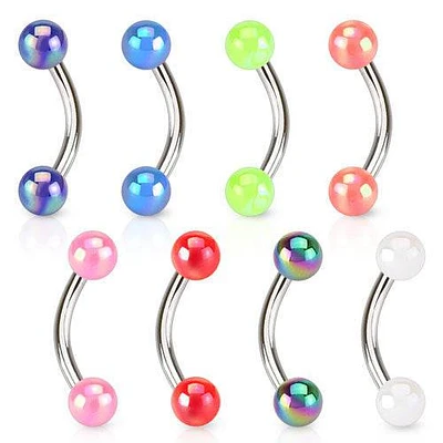 Surgical Steel Curved Barbell with Shiny Metallic Coated Acrylic Balls