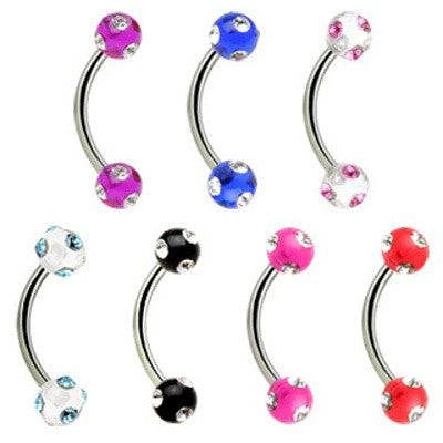 Surgical Steel Curved Eyebrow Cartilage Helix Tragus Barbell Ring with Multi CZ Colored Acrylic Balls
