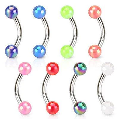 Surgical Steel Curved Eyebrow Cartilage Ring with Metallic Glow Acrylic Balls