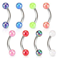 Surgical Steel Curved Eyebrow Cartilage Ring with Metallic Glow Acrylic Balls