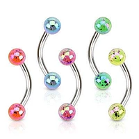 Surgical Steel Curved Eyebrow Cartilage Ring with Splatter Shine Glow Acrylic Ball Ends