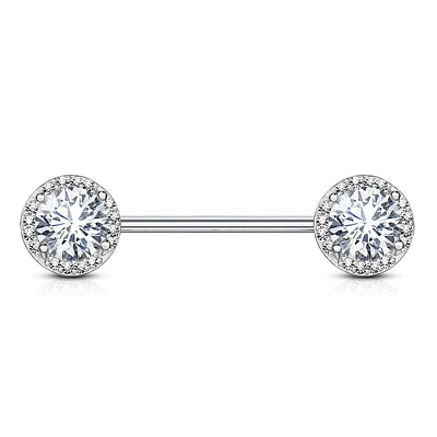 Surgical Steel CZ Centre Pave Nipple Ring Barbell